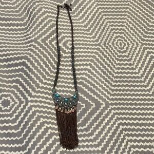 Elegant Copper and Turquoise Beaded Necklace with Copper Chain Fringe
